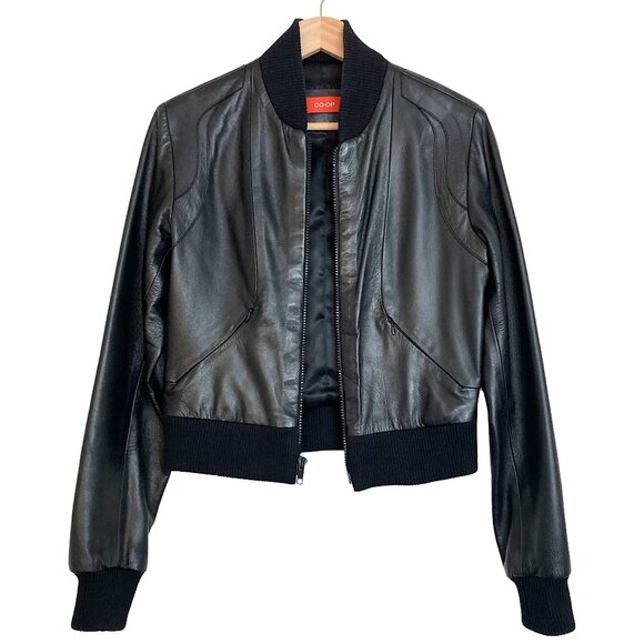 BARNEYS NY CO-OP Black Lamb Skin Leather Baseball Bomber Jacket Runs Small - Picture 1 of 11